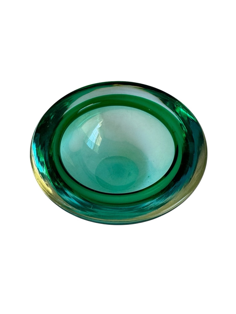 Vintage Murano Art Glass Bowl Turquoise Blue Green Catchall Trinket Dish Geode